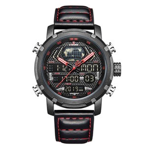 NAVIFORCE 9160 Black Red Genuine Leather Watch For Men's